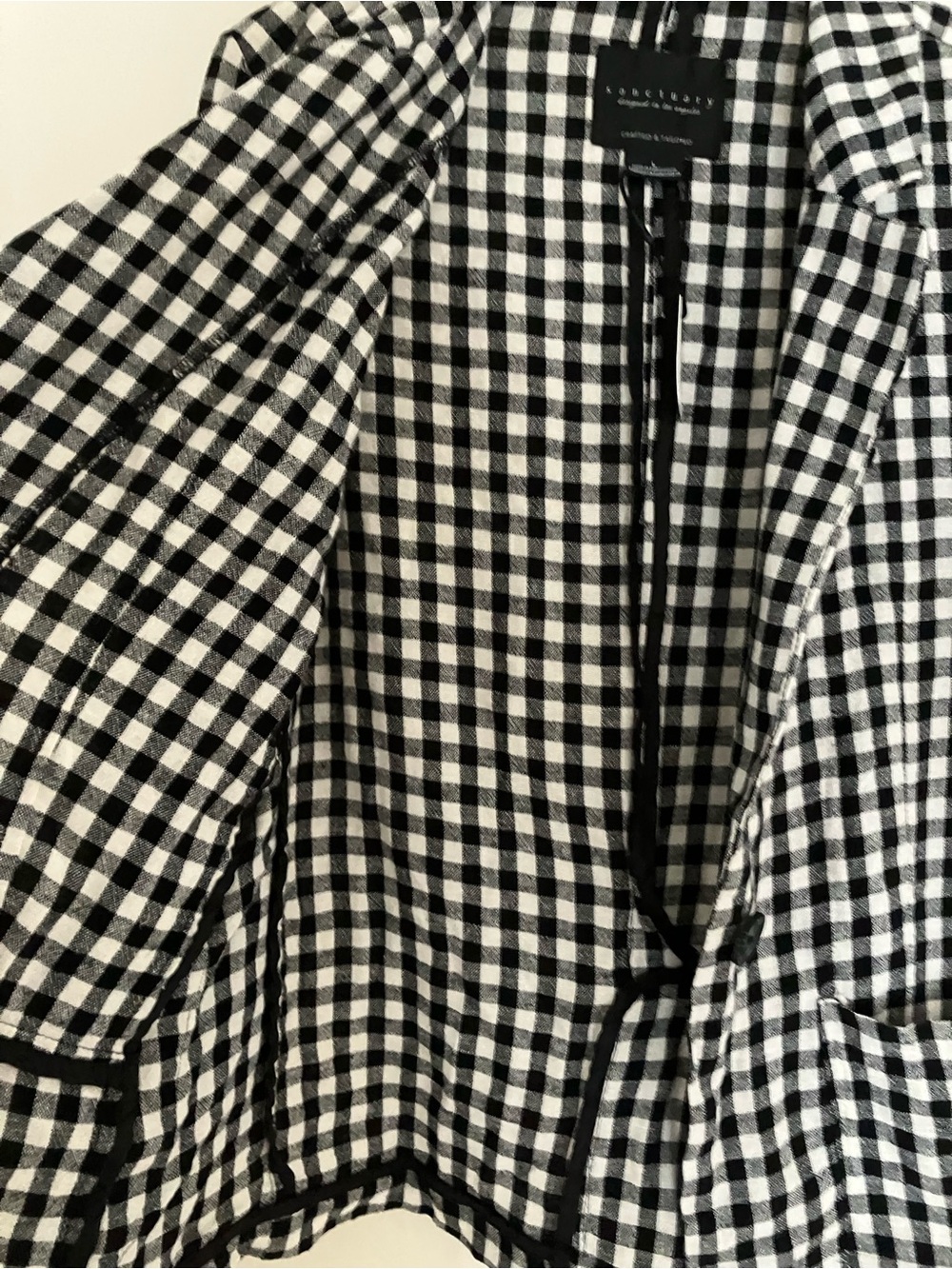 SANCTUARY Black and White Checkered Linen Blend Blazer Jacket Large L NEW NWT - Picture 10 of 13